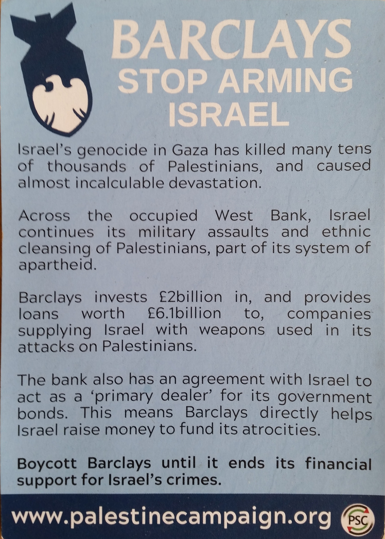 Barclays Stop Arming Israel